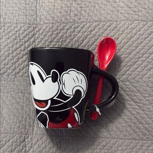 Disney Mickey Mouse Black and Red Mug with Spoon
